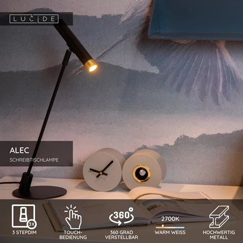 Lucide ALEC - Schreibtischlampe - LED 3 StepDim - G9 - 1x3W 2700K - Inklusive Wechselringe - Schwarz - USP